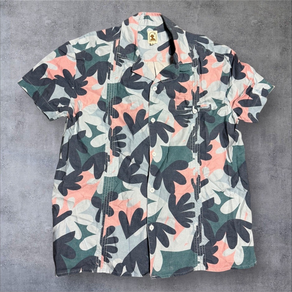 Dandy Del Mar Shirt Button Up Short Sleeve Linen Cotton‎ Floral Shirt Size M